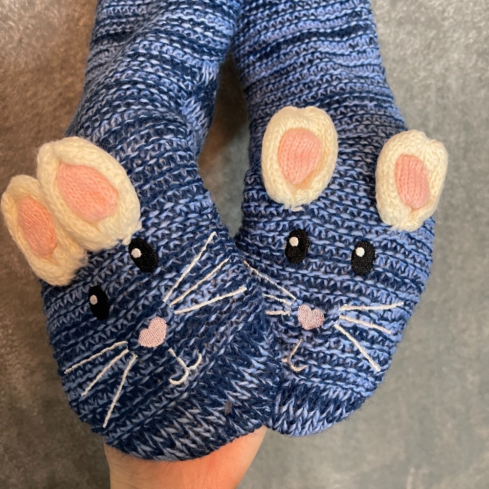 Jane Blecker Women Plushfill Lined Bunny Slipper Socks OS Cozy Chunky Knit NWT